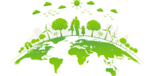 Eco friendly with green city on earth, World environment day and sustainable development concept, vector illustration